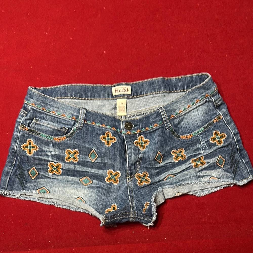 Blue Embroidered Women's Shorts